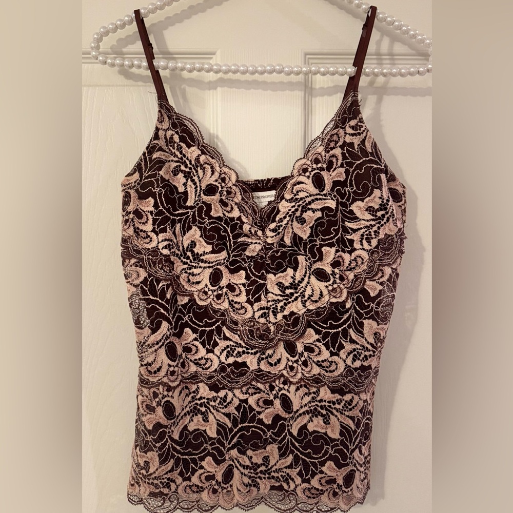 Pretty Brown and Beige Lace Camisole